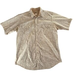 Vintage Express Rider Mens Large Short Sleeve Western Snap Shirt Tan‎ Cotton 90s